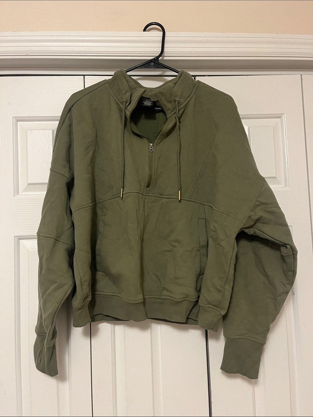 Olive Green Half-Zip Pullover Hoodie